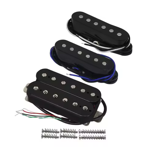 FLEOR 3PCS Black SSH Set Alnico 5 Humbucker Pickup & Single Coil Pickups HSS Electric Guitar Parts