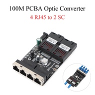 100M Fiber Optic Media Converter 4 RJ45 to 2 SC A+B Optic Connector 1310nm/1550nm Ports PCBA Board 2