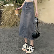 Lovito Casual Denim Skirts Leisure Simple Blue Denim Skirts for Women LNA134014 Lovito  Skirt Denim 