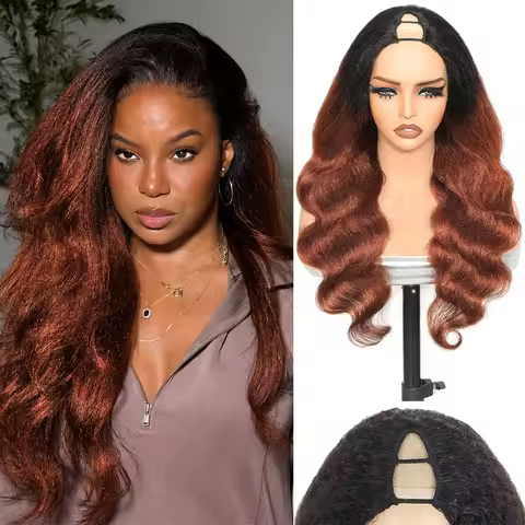 100% Raw Human Hair Ombre Kinky Wave V Part Wigs Glueless 250% Density 4C 4B Afro Yaki Loose Body Wa