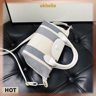 [Okhello.sg] Women Dumpling Shoulder Bag Canvas Striped Dumpling Handbag Daily Bag for Female