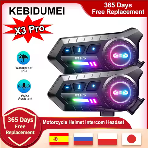 KEBIDUMEI 1/2x Motorcycle Intercom Headset Helmet BT 6.0 For 2 Riders intercommunicator 500M Support