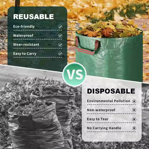 Leaf collection bag with lid, shoulder strap, and drawstring - reusable, suitable for leaf and lawn 