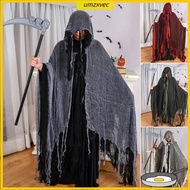 umzxvec Halloween Hooded Cloak Adult Grim Reaper Cosplay Costume with Scythe Medieval Renaissance Wi