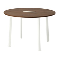 MITTZON 會議桌, 圓形 實木貼皮, 胡桃木/白色