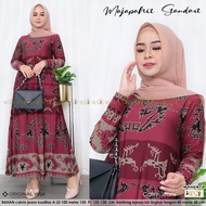 Gamis Wanita Dewasa Bermotif Dress Majapahit Bahan Calvin Jeans Busana Daily Muslimah Terbaru