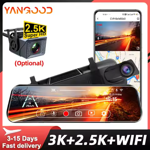 Yangood 3K WiFi Car DVR Mirror Support 2.5K Rear View Camera Dual Channel GPS 24H Parking Mode Night