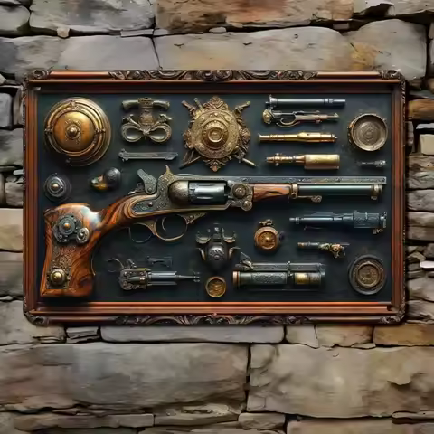 Vintage - Style Pistol and Steampunk Metal Wall Masterpiece: Holed Artwork to Enrich Your Home, Gara