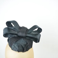 Pillbox Hat with Large Bow in Black Polka Dot Statement Burlesque Vintage
