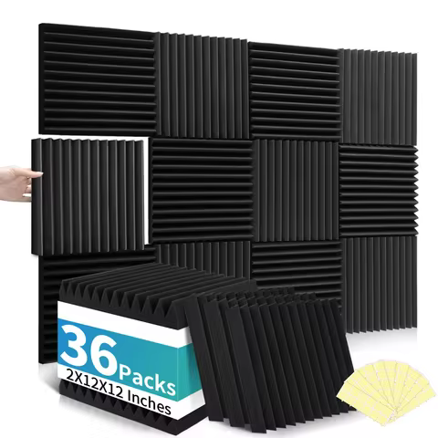 36 Packs Acoustic Foam Panels Wedge 2" X 12" X 12" High Density 22kg/m³ Quick Recovery Sound Proof A