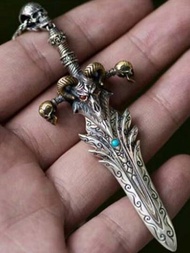 男性復古羊頭骨&amp;古劍吊墜不鏽鋼鍊項鍊,哥德式骷髏嘻哈派對珠寶生日禮物