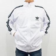 JAKET OLAHRAGA PRIA ADIDAS FIREBIRD PUTIH LIST HITAM SIZE M L XL XXL XXXL - JAKET RUNNING  - JAKET A