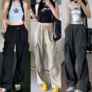  Retro Style Y2K Wide Leg Cargo Pants Women Drawstring 4 Pocket High Waist Streetwear Vintage Sport 
