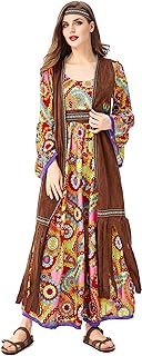 1970s Retro Hippie Costume for Women 60s 70s Disco Dress Primitive Tribal Goddess Halloween Cosplay Outfit