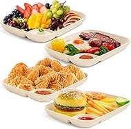Rtteri 4 Pcs Chip and Dip Serving Platter Set Large Plastic Divided Party Tray Snack Plates 9.84 x 7