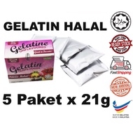 Halagel Edible Gelatin Box Bovine 105gm (5 sachet) Unflavored Gelatin Halal Tanpa Perisa Sesuai untu