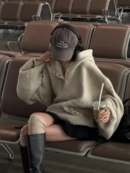 เสื้อสเวตเตอร์ถักหนาแบบสวมหัวสำหรับผู้หญิง WARDEN EDGE ทรงปกติ แขนยาว ปกคอโปโล สีกรมท่า ฤดูใบไม้ร่วง