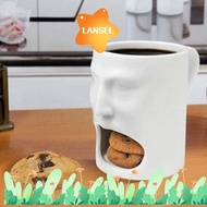 LANSEL Funny Face Coffee Mug, with Biscuit Holder Tray Ceramic Ceramic Mug, Creativity Funny Face Pie Eating Mug