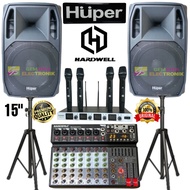Paket Sound System Speaker Aktif 15 inch Huper AK15A Mixer Hardwell 8 Channel Original