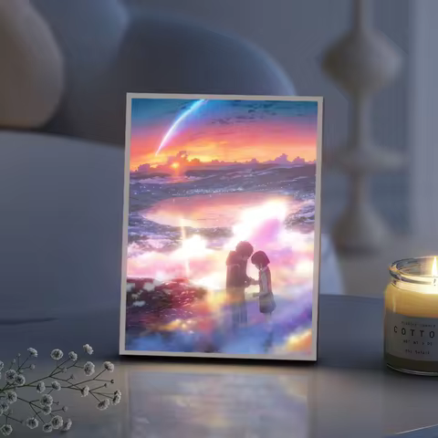Starry Timeline Anime LED Light - Kimi no Na wa Meteor Shower Room Decor, Holographic Lampara de Noc