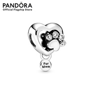 Paw heart sterling silver charm with clear cubic zirconia