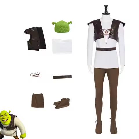 Shrek Green Ogre Cosplay Costumes Hat Shrek Top Leather Vest Pants for Men Performance Role Play Hal