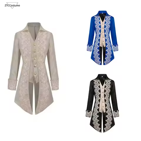 Adult Medieval Noble Jackets Frock Coat Steampunk Halloween Cosplay Tuexdo Men's Renaissance Lace Tr