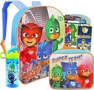 PJ Masks School Backpack With Lunch Box For Kids ~ 6 Pc Bundle With 16" PJ Masks School Bag, Lunch Bag, Water Bottle, Stickers, And More (PJ Masks School Supplies)