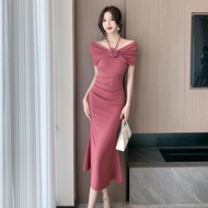 High-end Dress Red Dress New Niche Temperament Hanging Neck Lace-up Dress French Hepburn Style Slim 