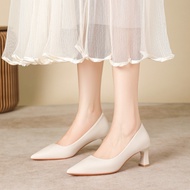 Fuxing Women's 2026 Pointed Toe Thick Heel Work Shoes