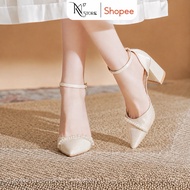 Luxury lady's 6p7P pointed toe square toe pearl strap high heels with straps Kimngan17Store - KN79