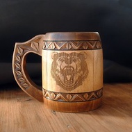 Wooden bear beer mug Man anniversary gift Dad Brother mug Personalized gift