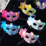 LED Half Face Masks Carnival Halloween Masquerade Cosplay Costume Venetian Glowing Side Flower Mask Party Supplies