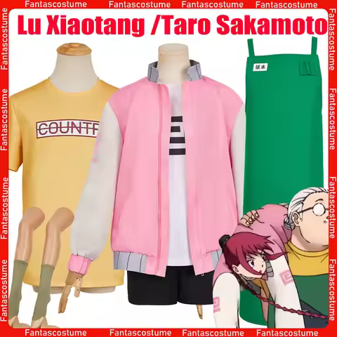 Lu Xiaotang Taro Sakamoto Green Apron Cosplay Pink Coat Shirt Shorts Socks Costume Sakamoto Anime Da