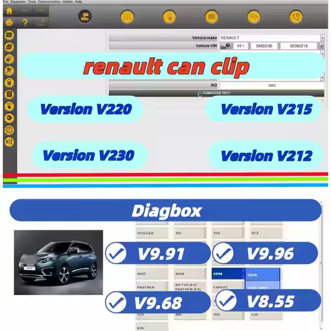 Herramienta de diagnóstico todo en 1: Diagbox V9.96 V191 para Citroen/Peugeot y Can Clip V220 V215 V
