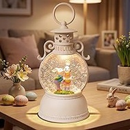 Easter Snow Globe, 9.4" Couples Bunny Snow Lanterns with 6Hr Timer, Battery or USB Powered Easter Bu