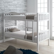 DEBORAH Solid Wood Double Decker Bunk Bed white color export quality twin bed can be 2 single bed  2 in 1 katil kayu
