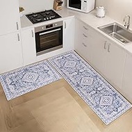 Kitchen Rugs Sets of 2 – Ultra Soft Non-Slip Washable Floor Mats, Waterproof Boho Runner Rug & Sink 