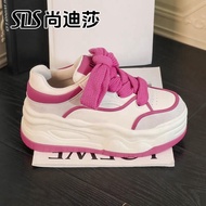 小白鞋女6cm厚底单里松糕鞋增高女鞋2024秋季Little white shoes for women, 6cm thick sole, single lined sponge cake shoes