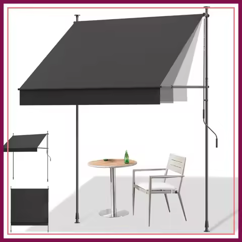 Manual Retractable Awning, 79" W x 118" H Retractable Side Bar, Outdoor Patio Awnings Height Adjusta