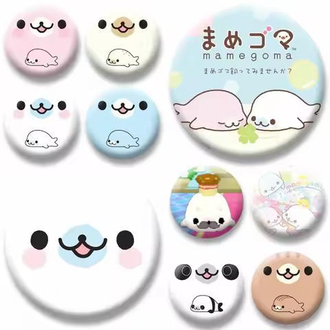 Cute M-Mamegoma Seal Meme Badge Round Snap-in Brooch Clothes Bag Hat Ornament Lapel Pins Fashion Jew