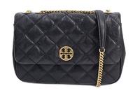 Tory Burch 148244 Willa Black Diamond Quilted With Gold Hardware Women's Shoulder Bag