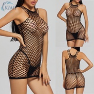 KIMI-Lingerie Dress Erotic Fishnet Sleepwear Sleeveless Bodysuit Club Ladies