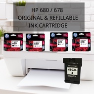 [DOSSVETT] HP 680/ 678 100% Original Ink Black &amp; Tri-Colour OR REFILLABLE 680 BLACK INK CARTRIDGE