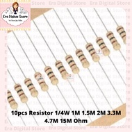 10pcs Resistor 1/4W 1M 1.5M 3.3m 4.7M 15M Ohm