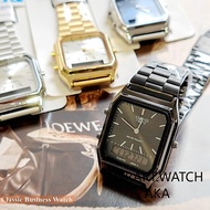 ( 2 YEARS WARRANTY ) NSTART Vintage AQ-230 Gold/Black/Silver Stainless Strap 30 Meter Dual Time Quar