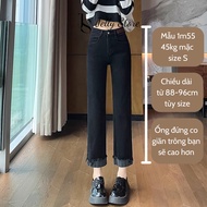 Boutique Women's Straight-Leg Jeans suitable for 1m5-1m6, dark blue jeans D002 without stretch