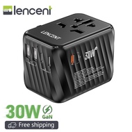 LENCENT GaN 30W Fast Charger Universal Travel Adapter International Charger with 2 USB Ports & 3 USB