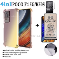 For Xiaomi Poco F4 5G Ceramic Tempered Glass Film 4in1 POCO X3 NFC gaming anti-drop gradient mobile phone case + carbon fiber back film + lens film