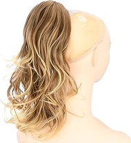 DIGUAN 13 Inches Ombre Claw Clip In Wavy Loose curly Synthetic Wrap Around Ponytail Extensions Short
